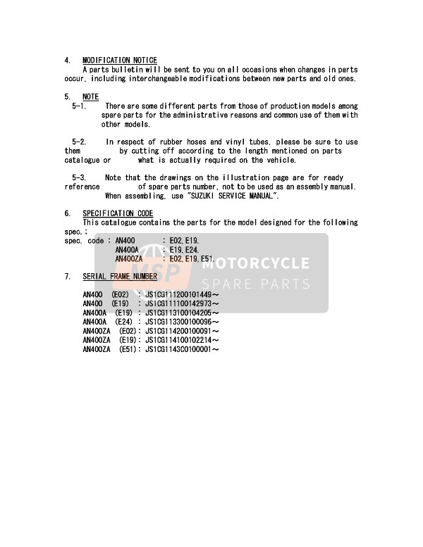 Suzuki AN400(A)(ZA) BURGMAN 2012 Preface 2 for a 2012 Suzuki AN400(A)(ZA) BURGMAN